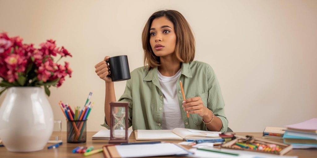 Journal with written affirmations and a cup of coffee